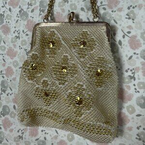 Mister Ernest Handbag - Gold colored beading, Made in Hong Kong